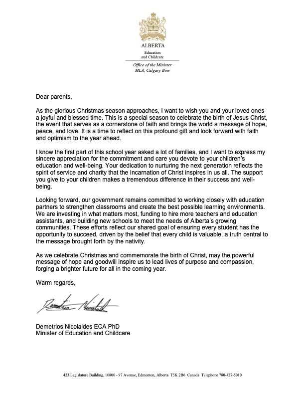 Minister s holiday greeting